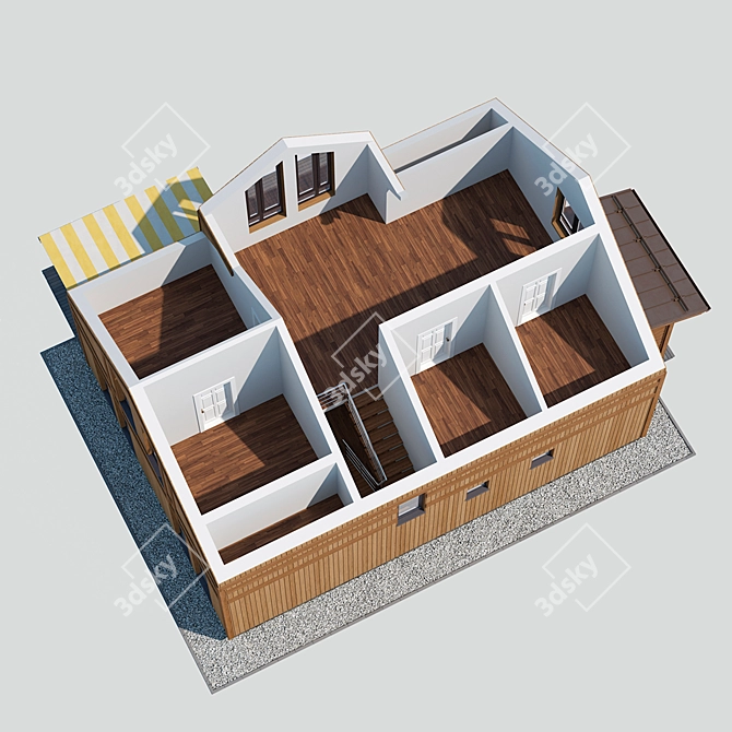 Wooden Cottage with Roof 3D 3D model image 4