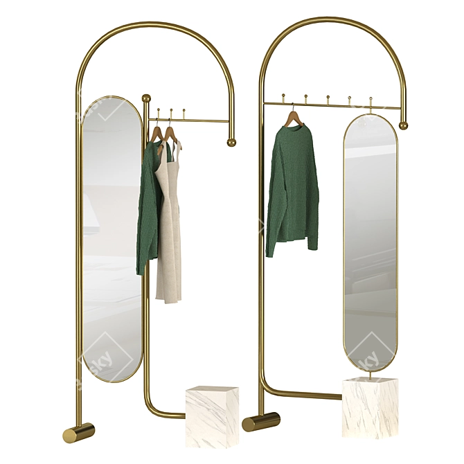 Floor Clothes Rack with Mirror 3D model image 1