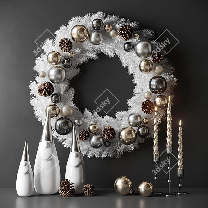 Christmas Decor with Candles and Wreath 3D model image 1