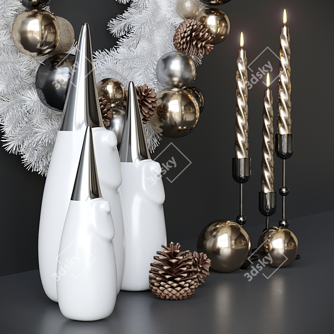 Christmas Decor with Candles and Wreath 3D model image 3