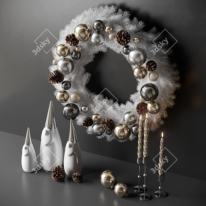 Christmas Decor with Candles and Wreath 3D model image 4