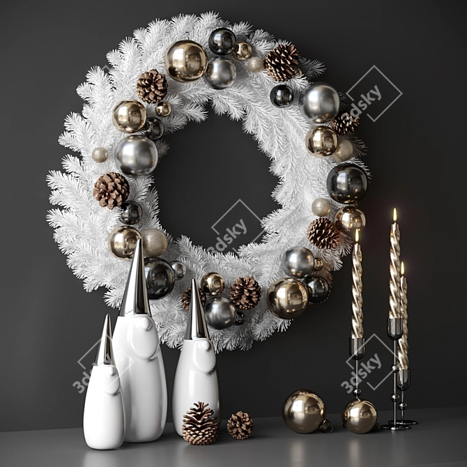 Christmas Decor with Candles and Wreath 3D model image 5