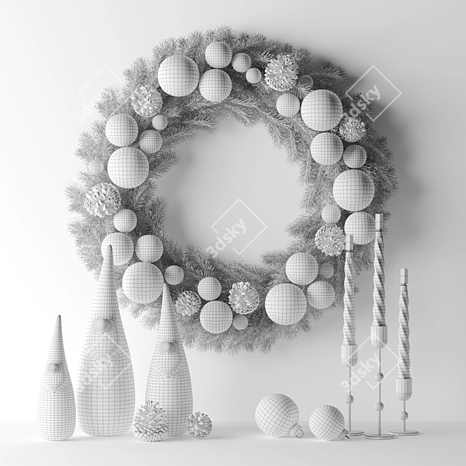 Christmas Decor with Candles and Wreath 3D model image 6