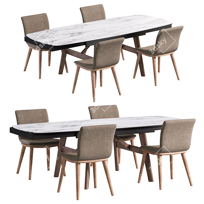 Modern Extendable Ashwood Dining Set 3D model image 1