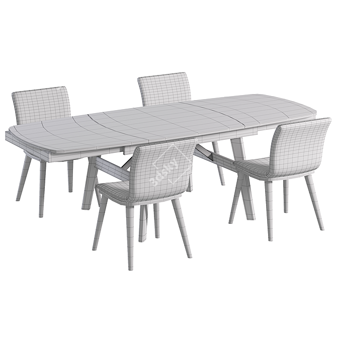 Modern Extendable Ashwood Dining Set 3D model image 2