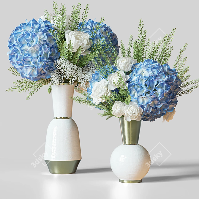 Blue Hydrangea Decor Set 048 3D model image 1