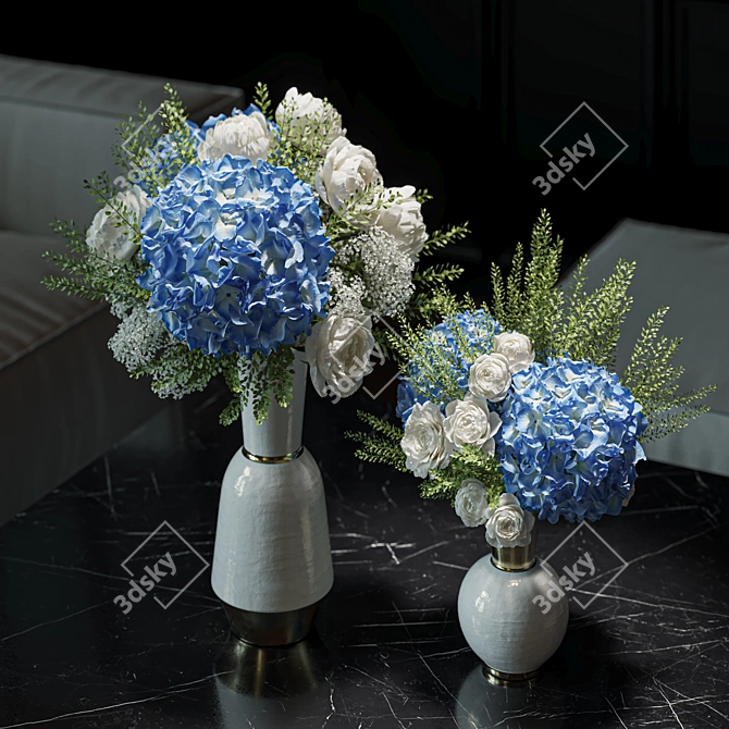 Blue Hydrangea Decor Set 048 3D model image 2