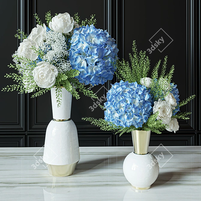 Blue Hydrangea Decor Set 048 3D model image 3