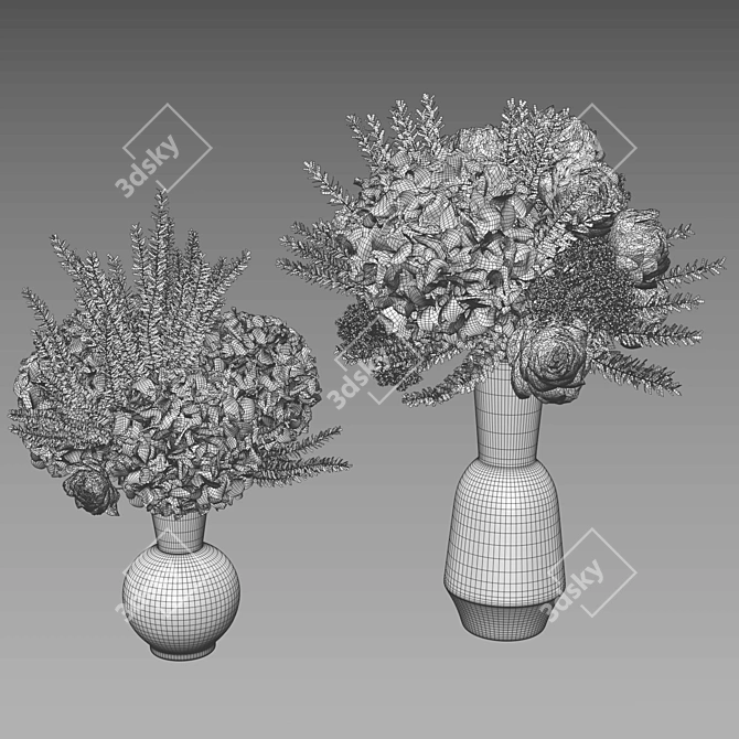 Blue Hydrangea Decor Set 048 3D model image 6