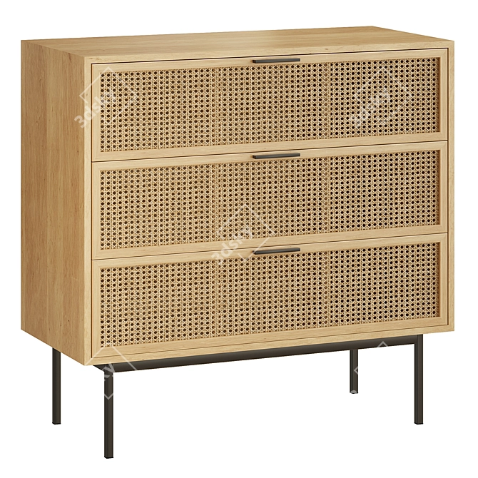 Vintage Style Rattan Drawers Cabinet 3D model image 1