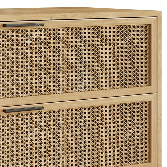 Vintage Style Rattan Drawers Cabinet 3D model image 2