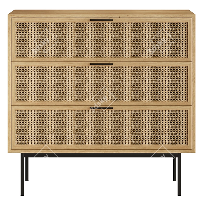 Vintage Style Rattan Drawers Cabinet 3D model image 3