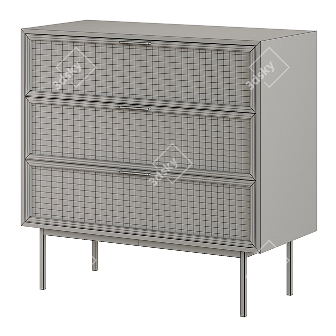 Vintage Style Rattan Drawers Cabinet 3D model image 4