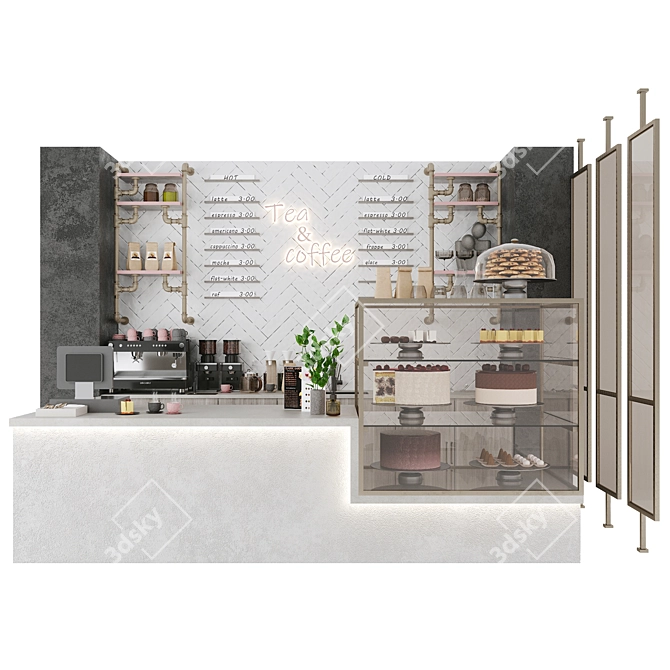 Modern Coffee Shop Interior Kit 3D model image 1