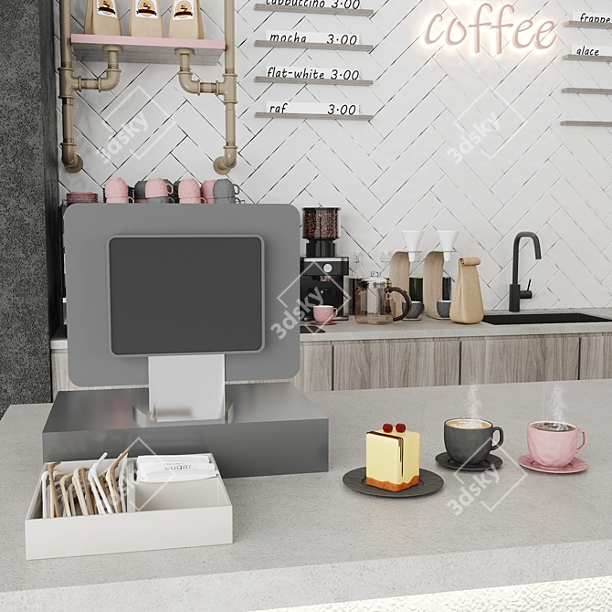 Modern Coffee Shop Interior Kit 3D model image 5