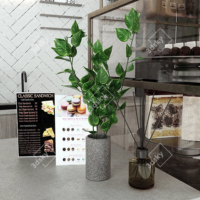 Modern Coffee Shop Interior Kit 3D model image 6