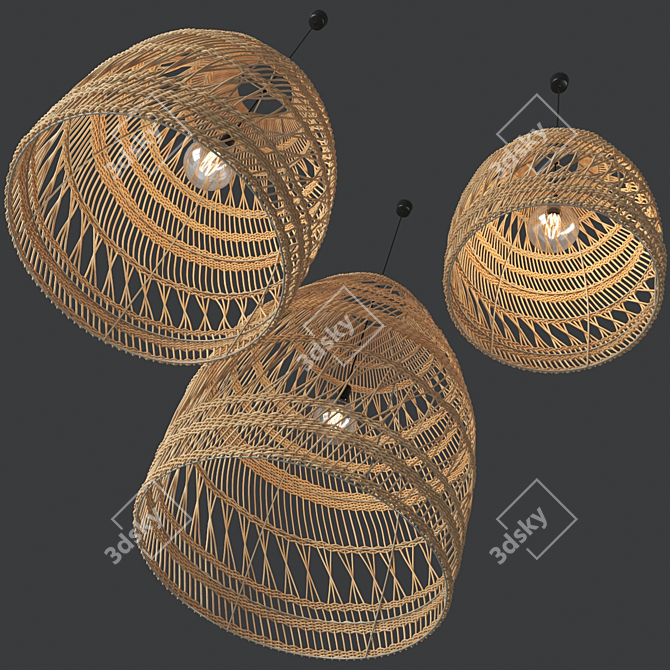 Rattan Cage Pendant Light Cluster 3D model image 2