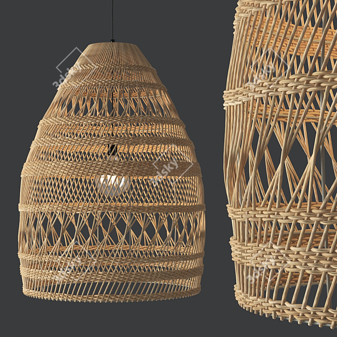 Rattan Cage Pendant Light Cluster 3D model image 4