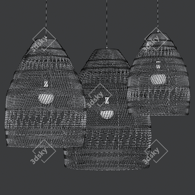 Rattan Cage Pendant Light Cluster 3D model image 7