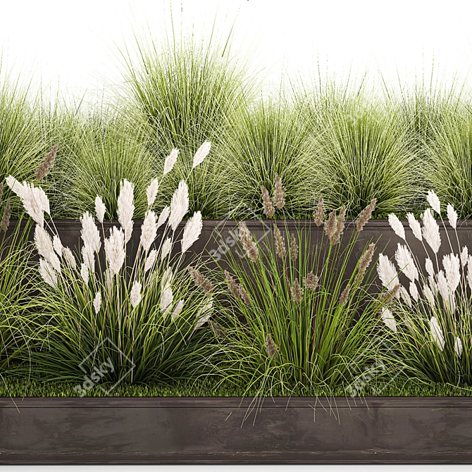 Rustic Metal Planter with Ornamental Grasses 3D model image 2