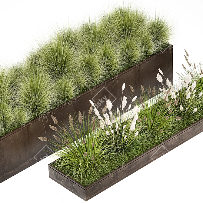 Rustic Metal Planter with Ornamental Grasses 3D model image 3