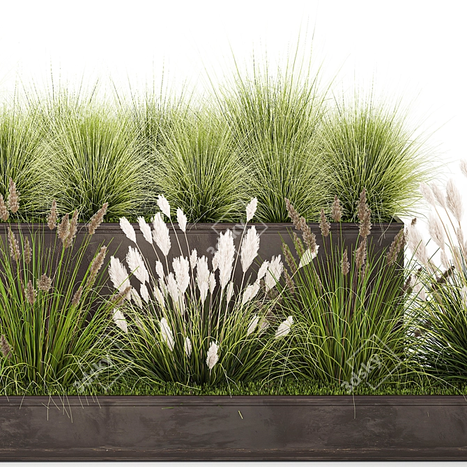 Rustic Metal Planter with Ornamental Grasses 3D model image 4