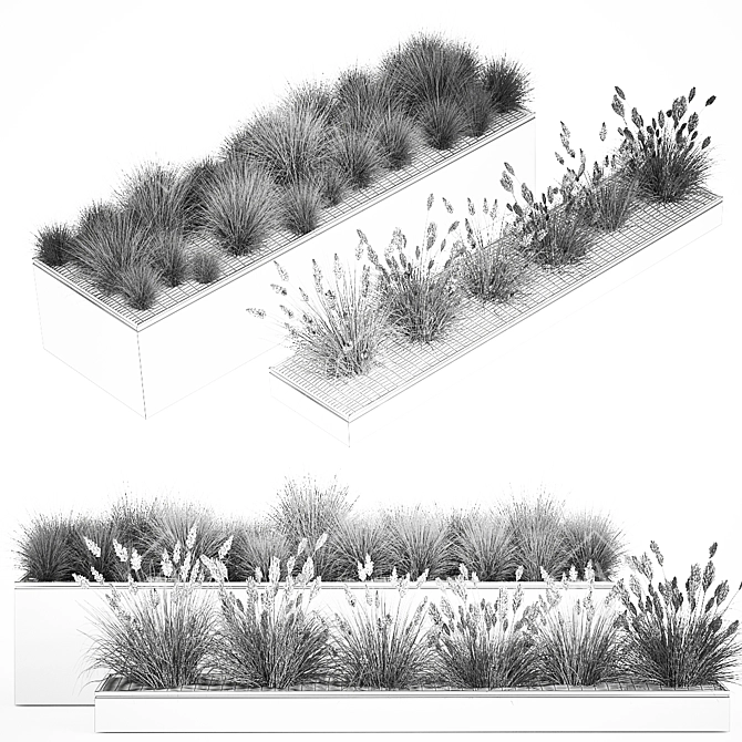 Rustic Metal Planter with Ornamental Grasses 3D model image 6