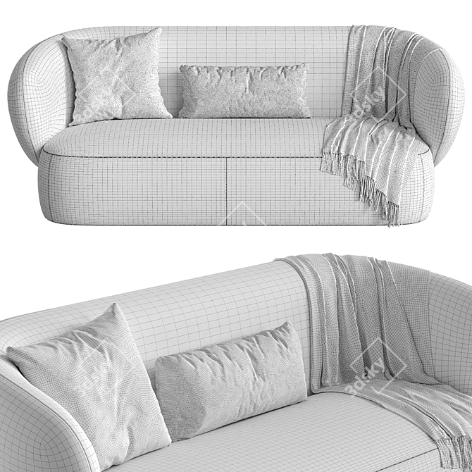 Modern 3-Seater Swell Fabric Sofa 3D model image 3