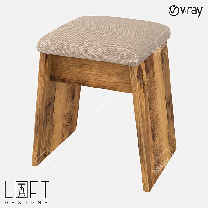 LoftDesigne 31189 Wooden Fabric Stool 3D model image 1