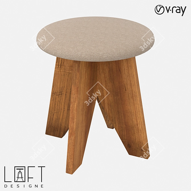 Title: Modern Wooden Fabric Stool 3D model image 1