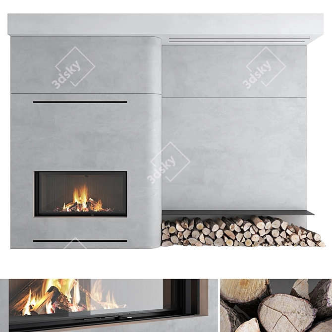 Impressive 3D Fireplace Wall Set 3D model image 1