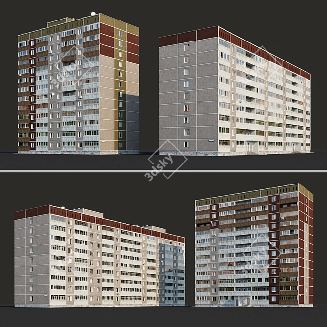 Panel Residential Buildings 12 & 9 Floors 3D model image 1