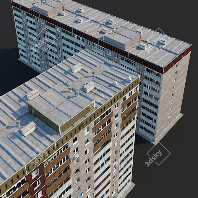 Panel Residential Buildings 12 & 9 Floors 3D model image 3