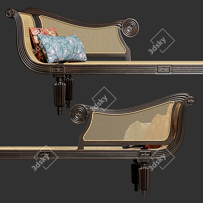 Colonial Rosewood Chaise Longue 3D model image 2