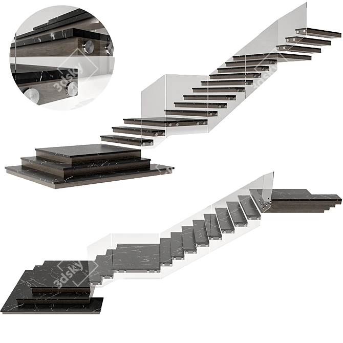 Sleek Stairway Design Kit 3D model image 3