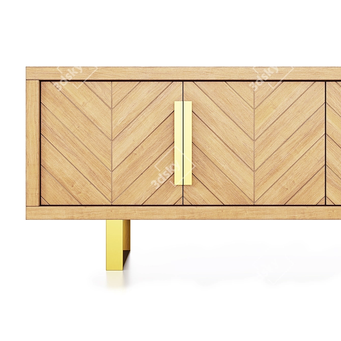 Natural Wood TV Stand | Brass Accents 3D model image 3