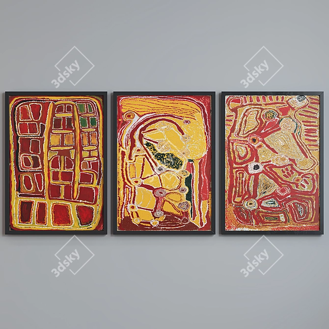 African Style Abstract Picture Frame Set 3D model image 3