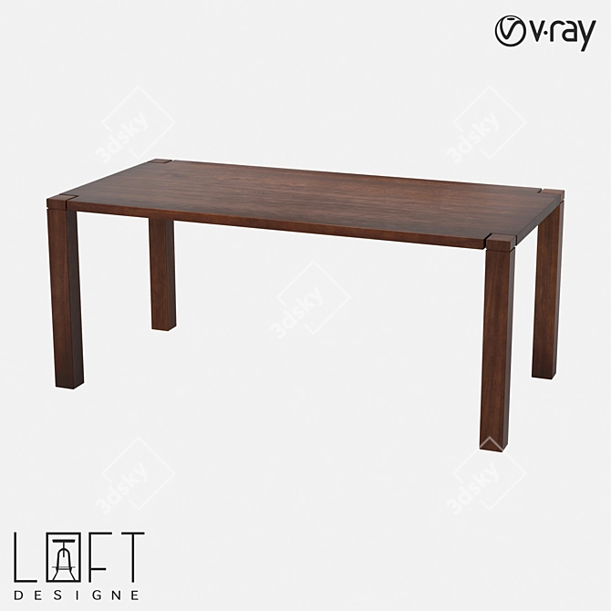 Industrial Wood Metal Table 178x88cm 3D model image 1