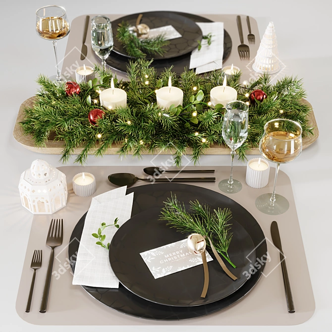  Festive Christmas Table Setting 3D model image 1