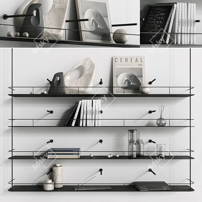 Minimalist Metal Decor Bookshelf 3D model image 1