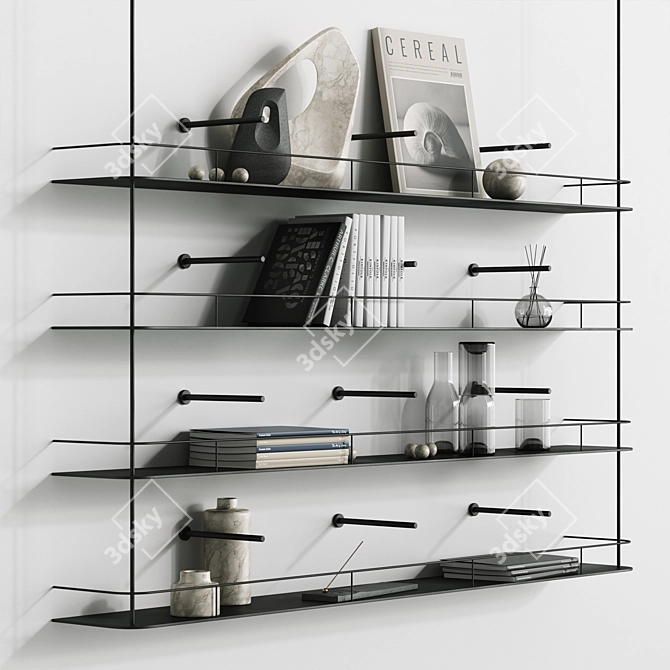 Minimalist Metal Decor Bookshelf 3D model image 2