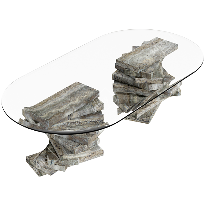 Italian Vintage Travertine Coffee Tables 3D model image 4