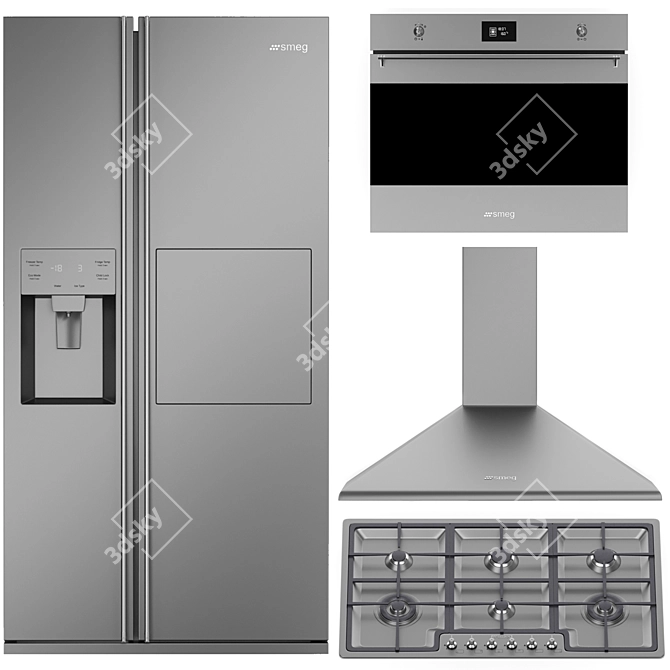 Sleek SMEG Kitchen Appliances Bundle 3D model image 2