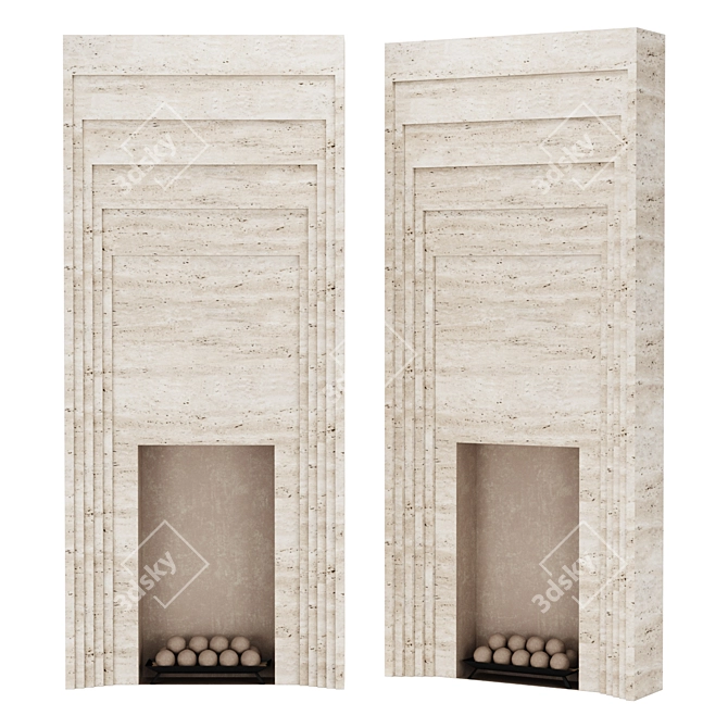 Travertine High Fireplace - Fireproof Balls 3D model image 1