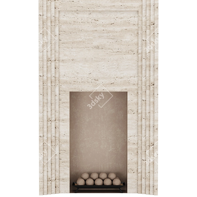 Travertine High Fireplace - Fireproof Balls 3D model image 2