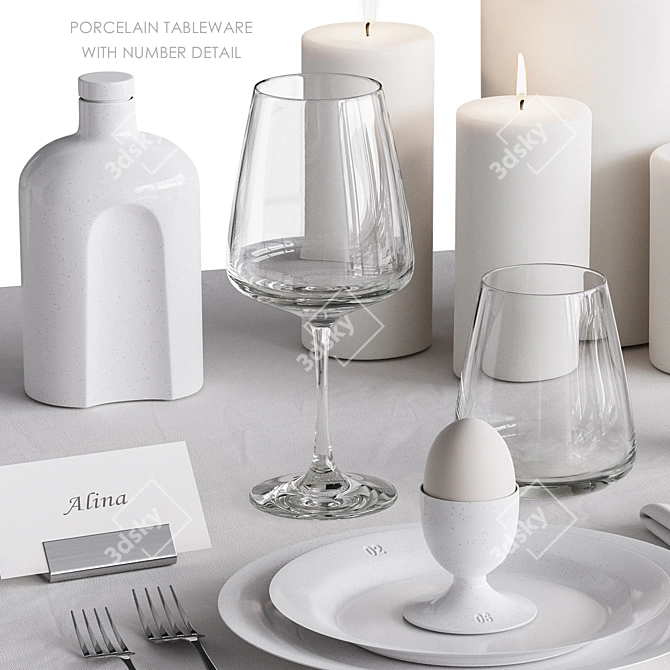 Porcelain Tableware Set with Numbers 3D model image 2