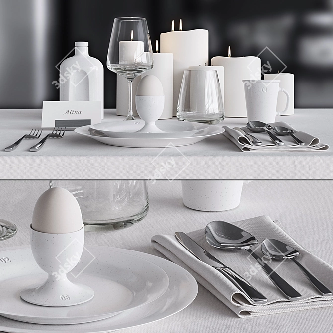 Porcelain Tableware Set with Numbers 3D model image 4