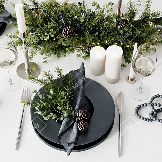 Festive Table Setting Decor 3D model image 2