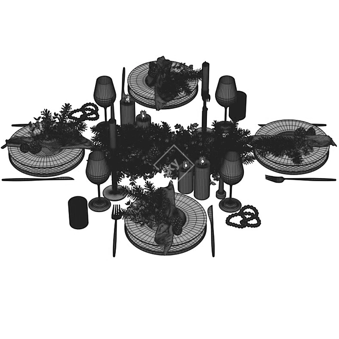 Festive Table Setting Decor 3D model image 5