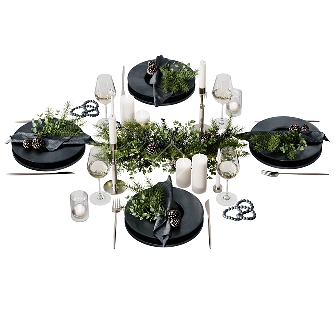 Festive Table Setting Decor 3D model image 6